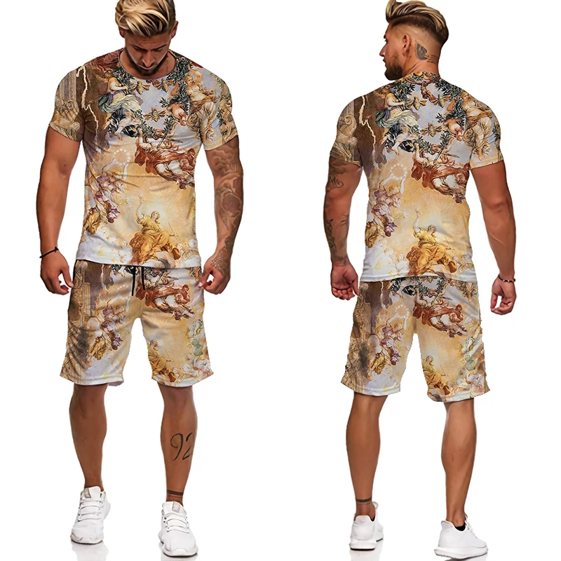 mens two piece sets New 3D Printed Men T Shirts Shorts Vintage Top Male Short Sleeve O-neck Tee Summer Oversize T-shirt Sets Men's Tracksuit mens jogger sets