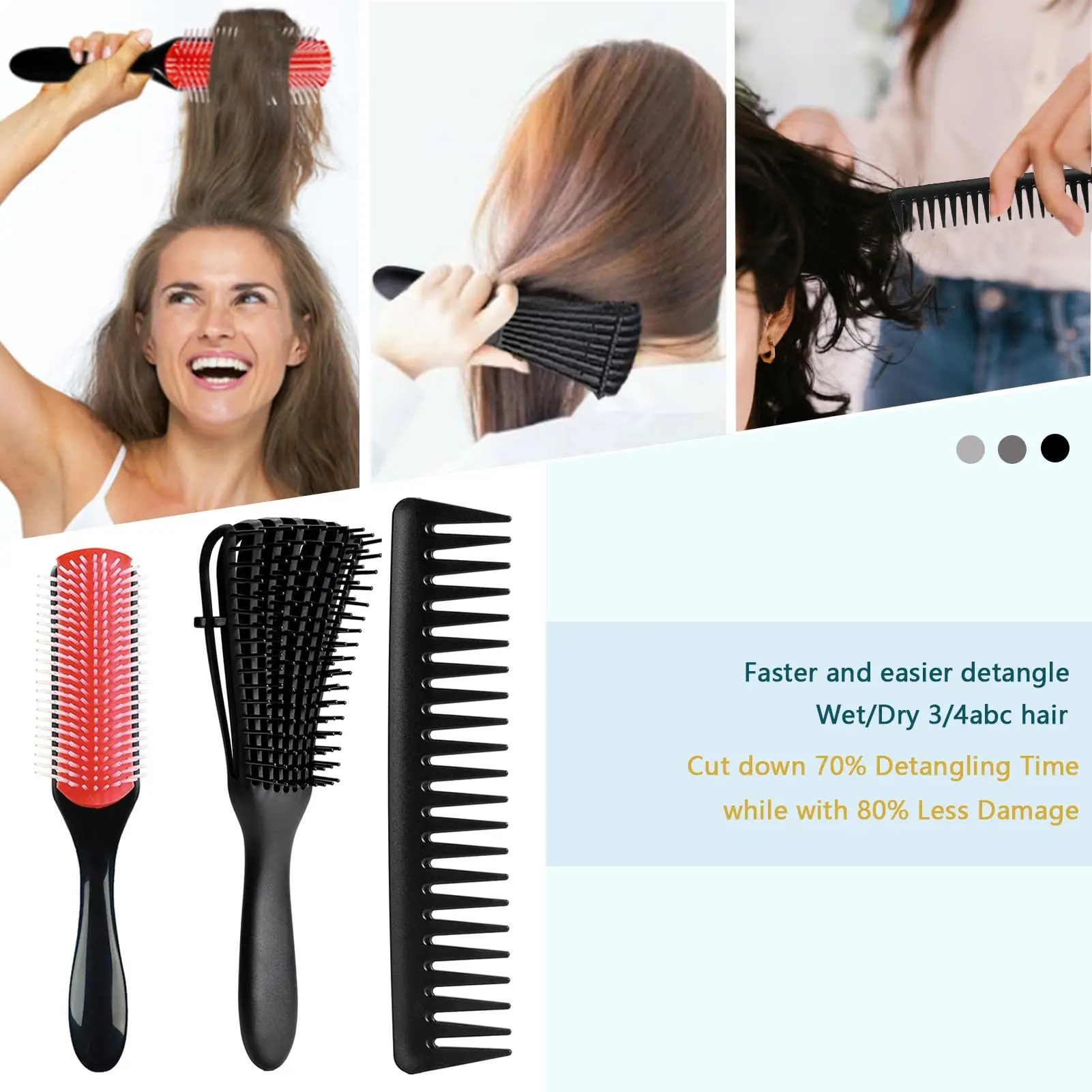 LOCKMIO Rosemary Hair Growth Oil with Curly Hair Brush Detangler Brush Wide Tooth Comb 9 Row Nylon Bristle Scalp Care Set
