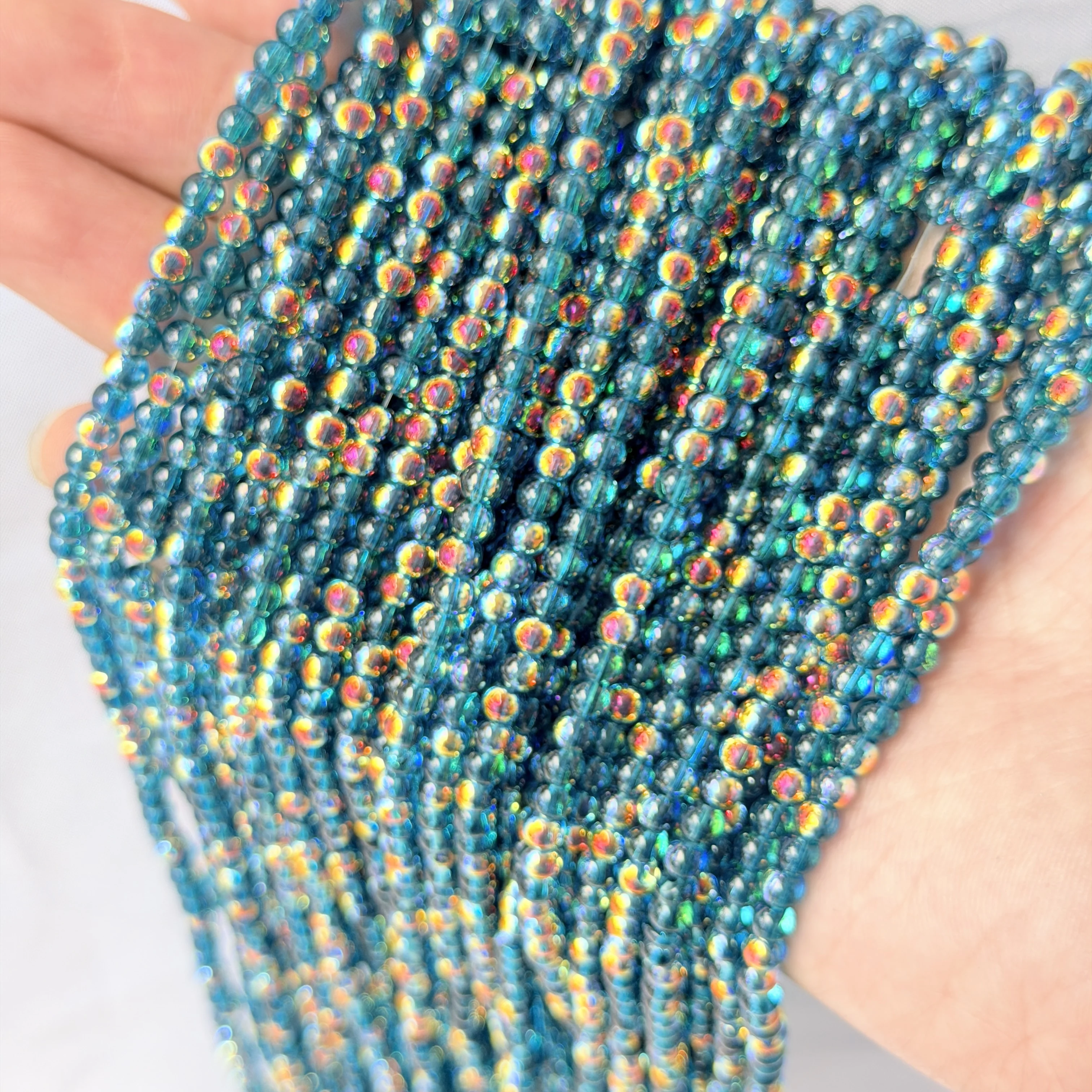 Iridescent Round Glass Beads for Jewelry Making – 4mm DIY Crafting Accessories