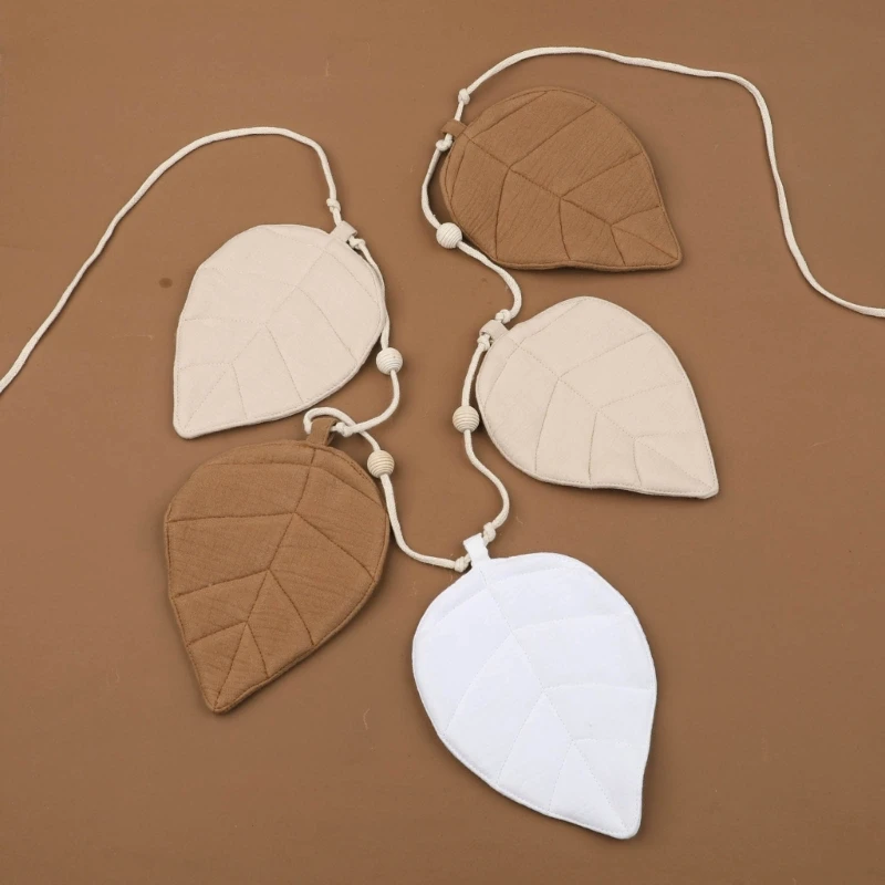 Organic Cotton Leaf Shape Baby Room Wall Hanging Decor Baby Shower Party Garland Flag Bunting Hanging Banner Nursery Crib Decor Rainbow Wall Hanging Decor
