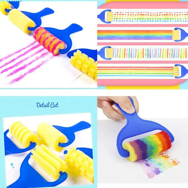 56Pcs Diy Children Painting Foam Sponge Brush Apron Moulds Tool Kit for Kids Early Art Education Learning Drawing Graffito Gift 3