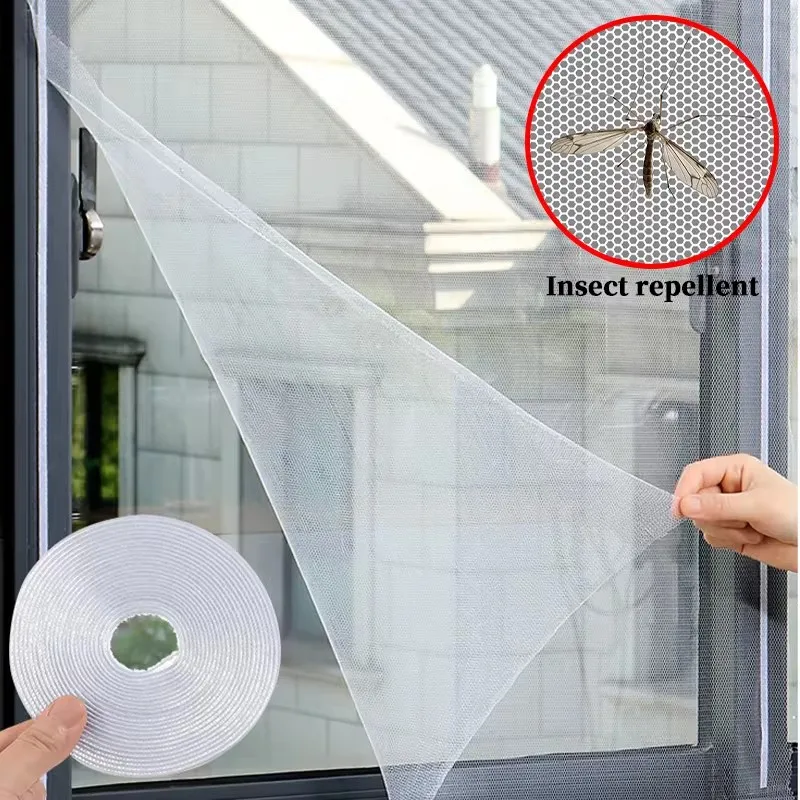 창문 모기장 자가 접착식 모기 방지 도어 1/2개 먼지 방지 모기망 DIY 자유..