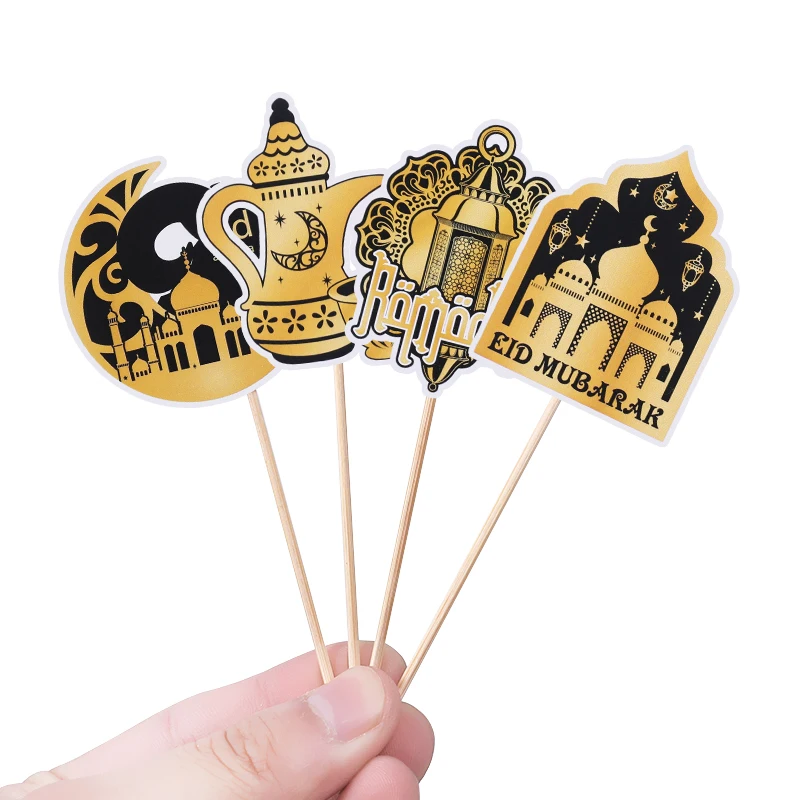 12/36Pcs Eid Mubarak Cupcake Topper Moon Star Mosque Cake Dessert DIY Decoration Islamic Muslim Party Baking Tool Ramadan 2025