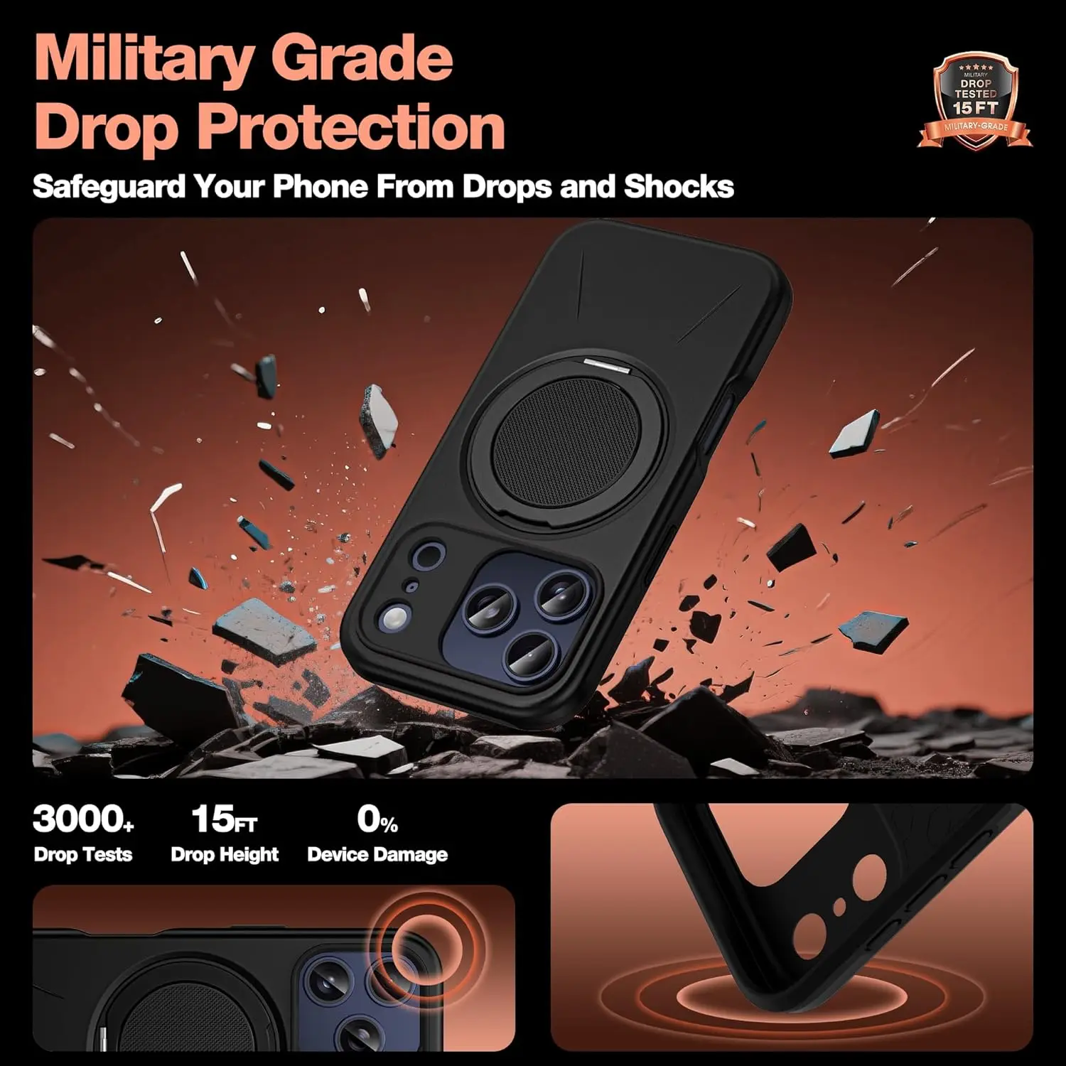 Magnetic Dual Layer Ring Holder Kickstand Case - Shockproof Protective Cover