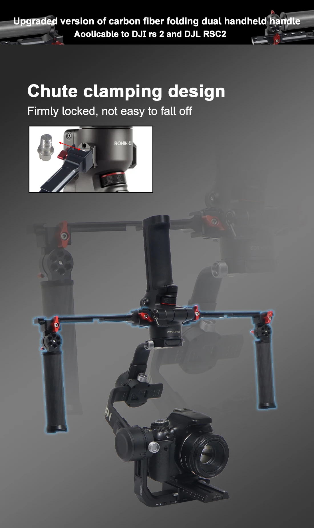 Description Picture 2 of itemRS3 Mini RS4 Pro Gimbal Handgrip Dual Carbon Handle Grip 180 Adjustable Clamp for DJI Ronin RS2 RSC2 Stabilizer Monitor Bracket