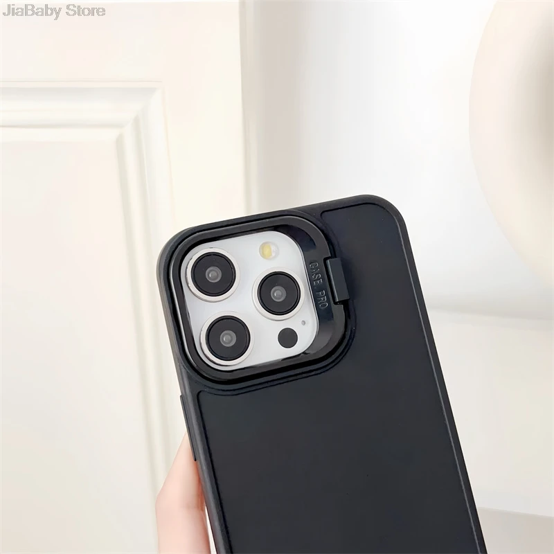 Shockproof Silicone Holder Liquid Candy Camera Protection Soft Phone Case For iPhone 11 12 13 14 15 16 Pro Max Plus Cover_voghion.com
