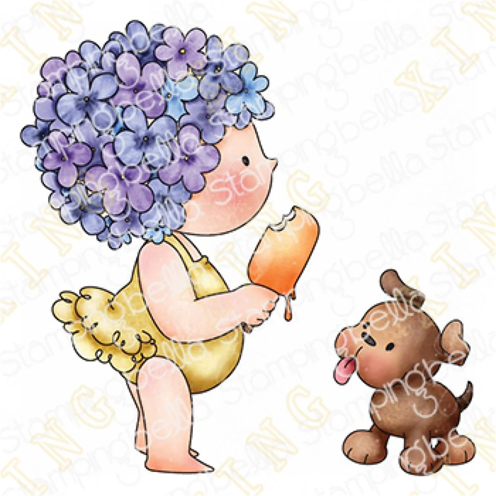 

Girl in a Floral Swimcap Puppy Stamps and Dies Scrapbook Diary Decoration Stencil Embossing Template Diy Greeting Card Handmade