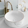 Marble patterned modern circular ceramic bathroom sink, freestanding washbasin, luxurious gold edged washbasin(excluding faucet) 5