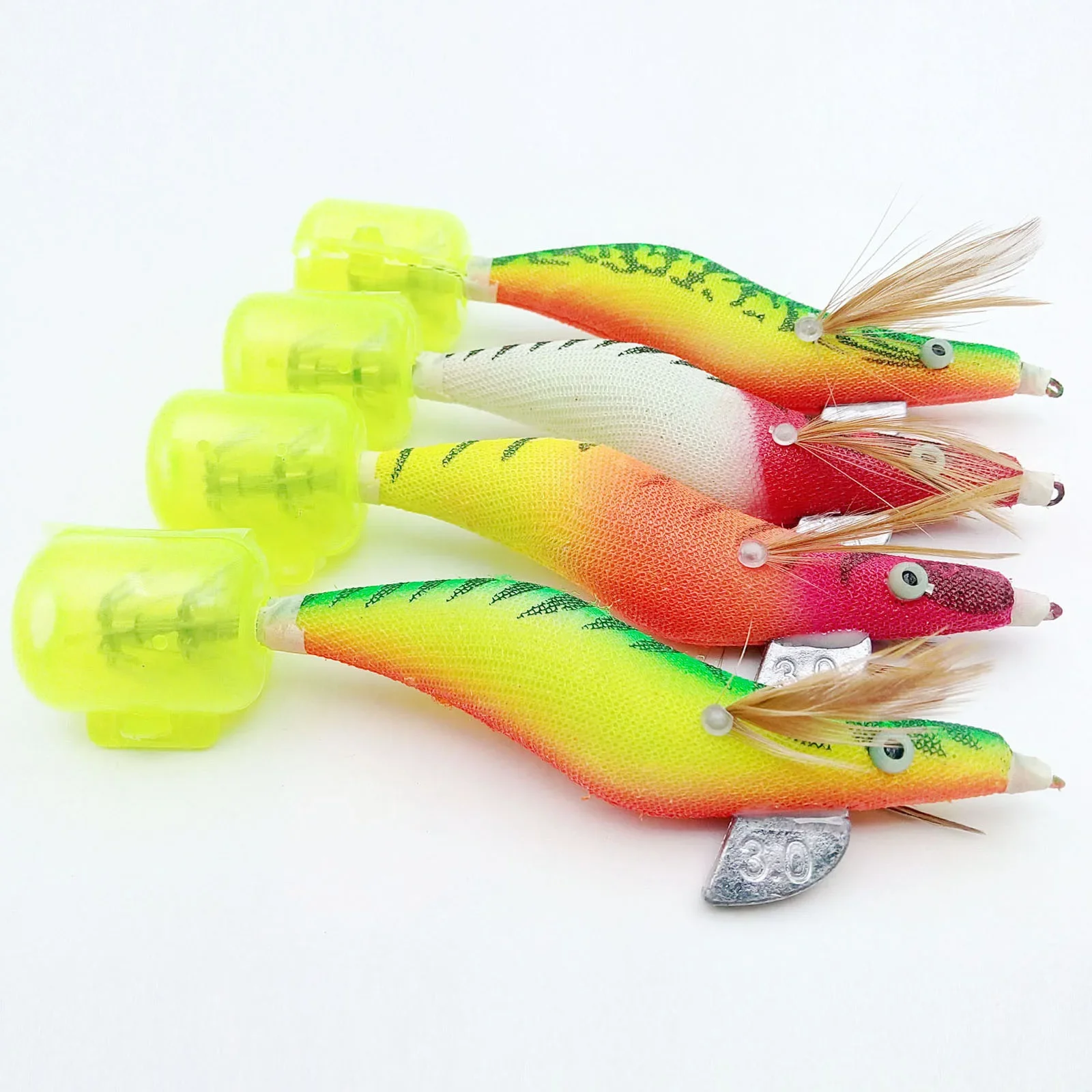 

4PCS Luminous Squid Jig Fishing Wood Shrimp Lure Squid Cuttlefish Jigs Lures Spinnerbait Fishing Baits