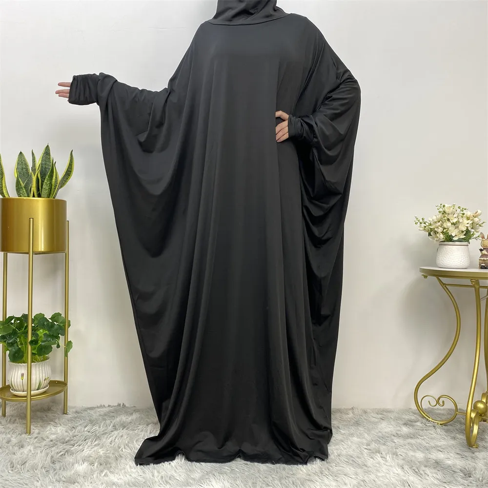 

Muslim Prayer Dress One Piece Women Batwing Sleeve Jilbab Ramadan Eid Hooded Abaya Islamic Clothing Dubai Modesty Kaftan Burqa