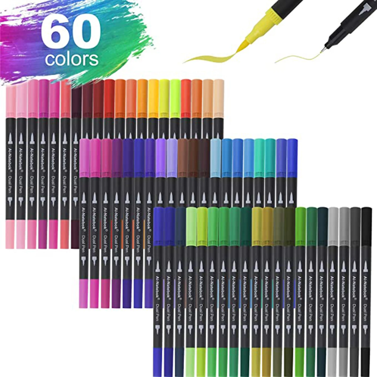 120 Colors Duo Tip Art Markers,Lanrenweng Fine Brush Tip Colored