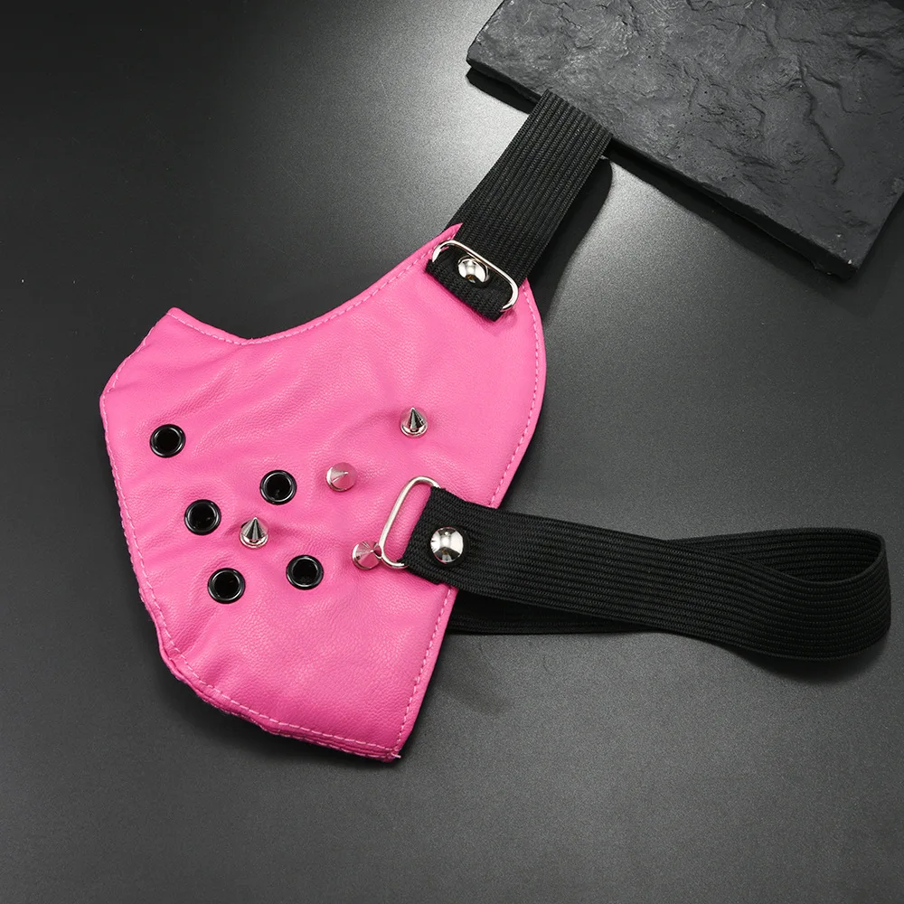 Men Women's Pink PU Leather Rivet Rock Mask Lady's Breathable Party Cosplay Halloween Mouth-muffle R1546
