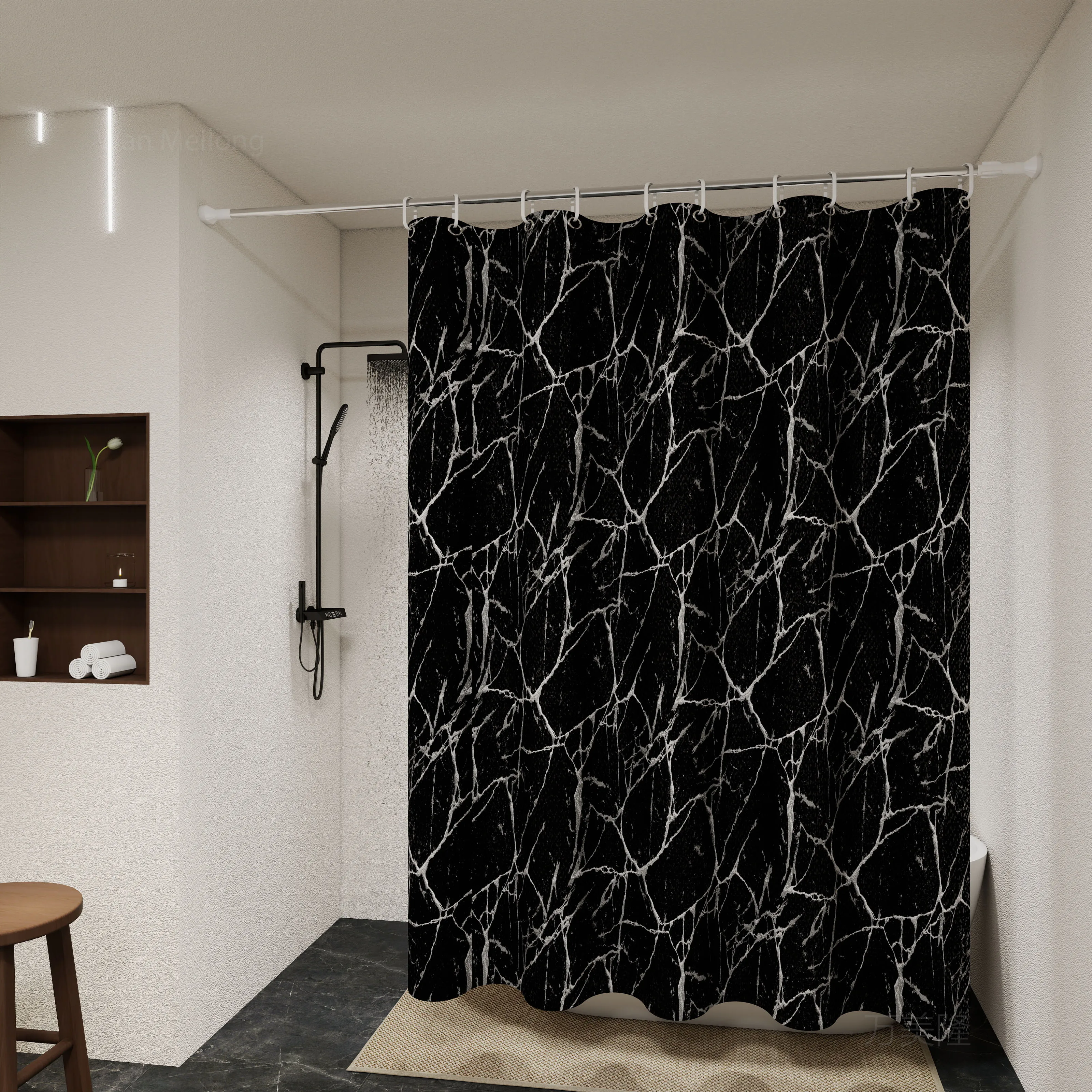 Black Marble Bathroom Shower Curtain 1