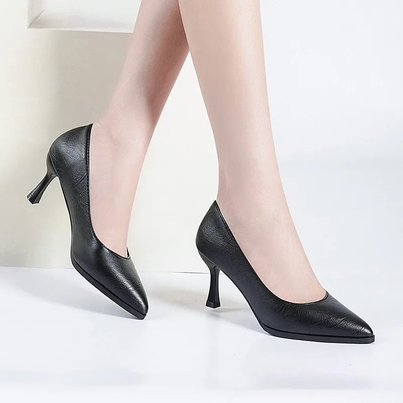 

Pumps Women 2023 Solid Colors Round Toe PU Leather Fashion Elegant Casual Medium Heels Office Casual Shoes Chaussure Femme