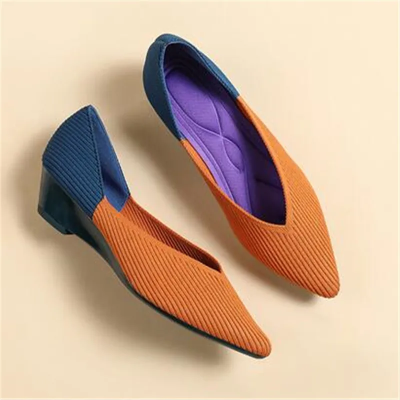 2023 New Women's Shoes Wedge High Heel Fashion Knitted Breathable Rubber Non slip Rubber Sole Comfortable Casual Shoes Autumn an