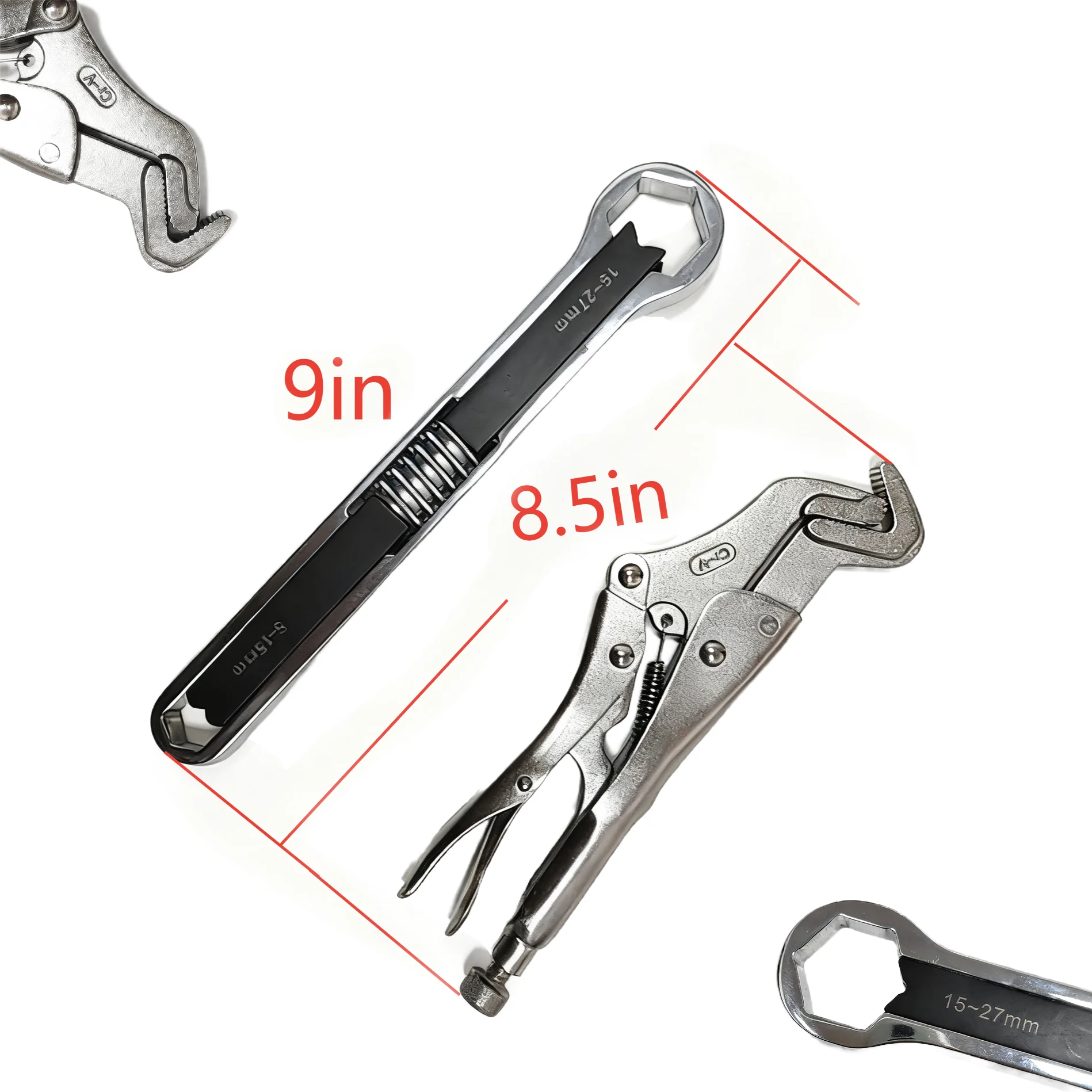 8,5 Zoll verstellbare gebogene Backen-Sperrzange und 9,25 Zoll Multifunktionsschlüssel-Handwerkzeuge, 2-teilige manuelle Werkzeugsätze