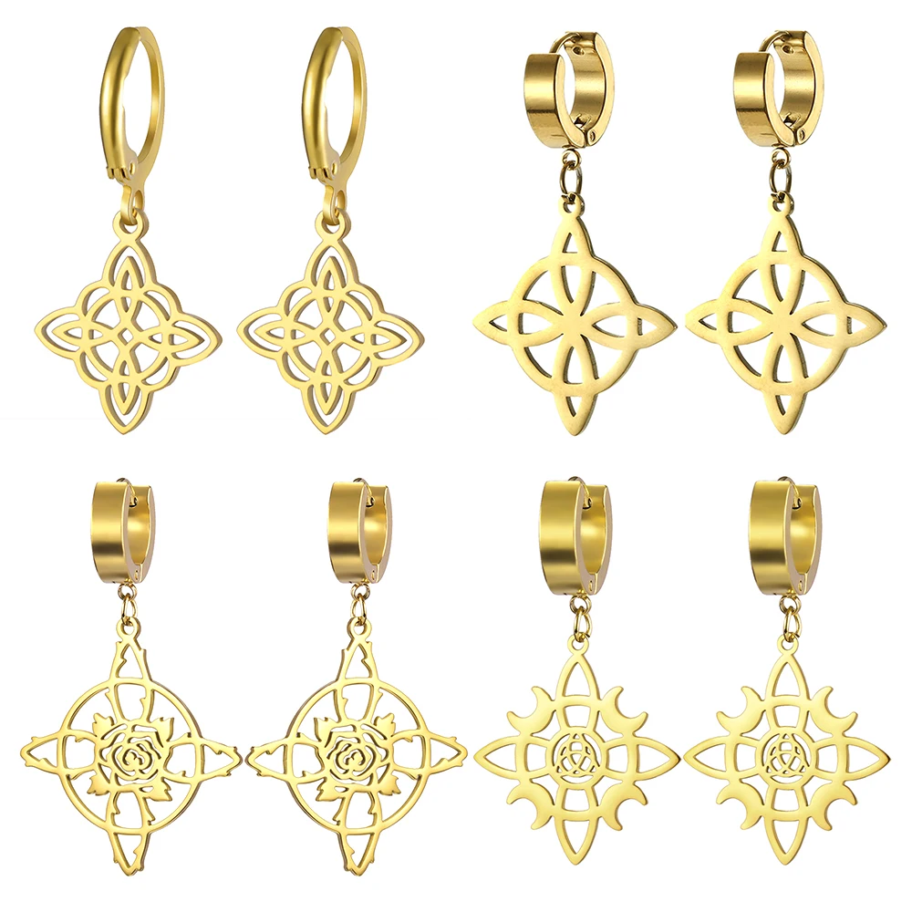 Dawapara Hexenknoten-Ohrringe, Celtics-Knoten-Creolen, Wicca-Schmuck, Edelstahl, irisches Glück, Neujahrsgeschenk