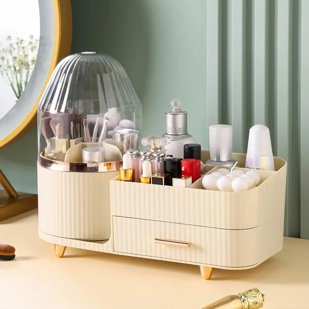 

Dressing Table Organizer Capacity 360-degree Rotating Makeup Organizer with Drawer for Eyeshadow Lipstick Cosmetic Display Case