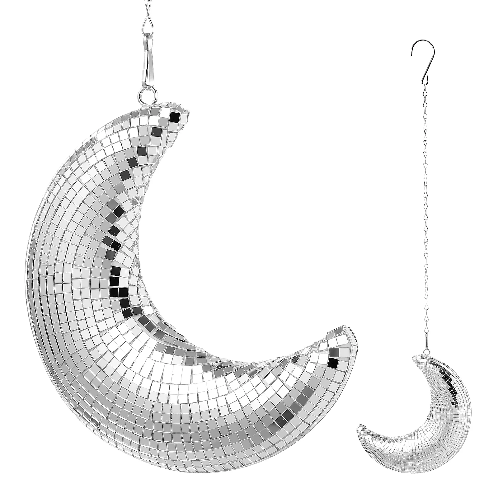 

Moon Shaped Disco Ball Hanging Ornament Glitter Glass Mirror Ball Reflective Moon Pendant Wedding Party Bar Decoration