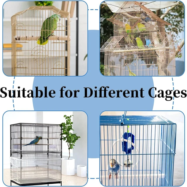 Adjustable Bird Cage Net Cover Birdcage Seed Feather Catcher Soft Skirt Guard Birdcage Nylon Mesh Netting for Round Square Cages 6