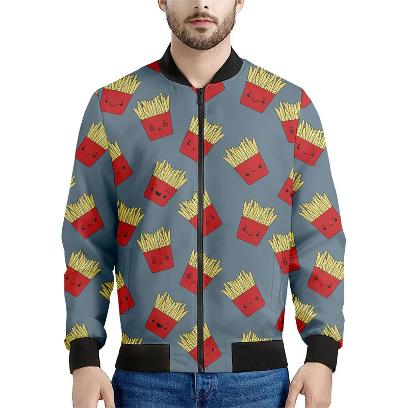 thumbnail image 1 of Chaqueta con estampado 3D de dibujos animados de papas fritas para hombre, chaqueta con cremallera, abrigo holgado informal, sudadera con cremallera para primavera y otoño, 1 of 4