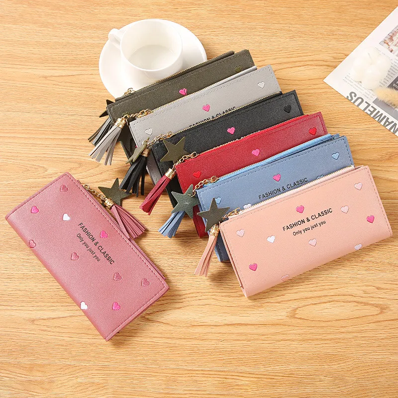 Fashion PU Leather Long Women's Wallets Ladies Tassel Zipper Hasp Clutch Female Coin Purse Money Clip Bag Card Holder Handbag