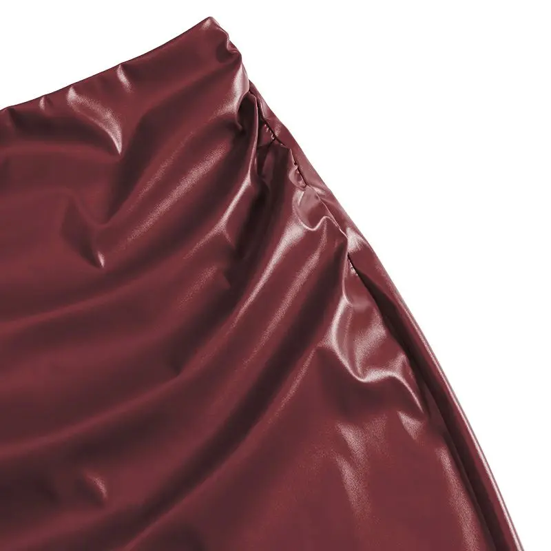 Women PU Leather High Waist Midi Skirts Fashion Long