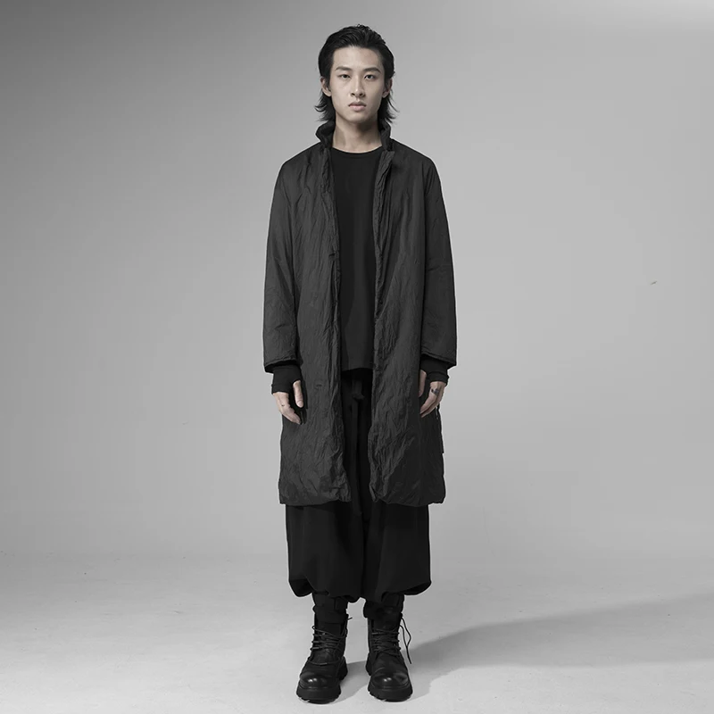 Trench Scuro Cappotto Leggero Invernale Da Uomo Personalità Yamamoto Wind Abito Vintage Imbottito In Cotone