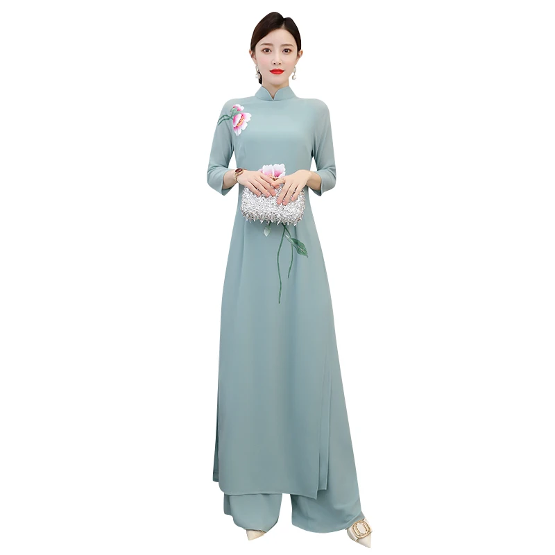 2022 современный Чонсам aodai Вьетнам комплект qipao длинное восточное платье с