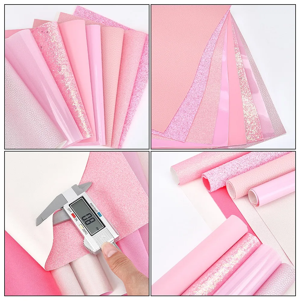 8개 직사각형 모조 가죽 원단 DIY 공예 용품 핑크 330x200x0.5mm