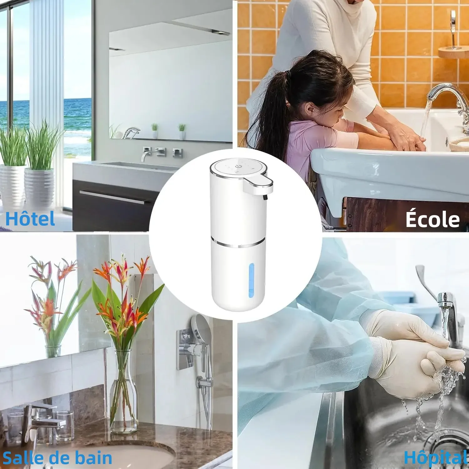 Distributeur de Gel Hydroalcoolique Automatique - Support Mural avec Lot de 6 Recharges