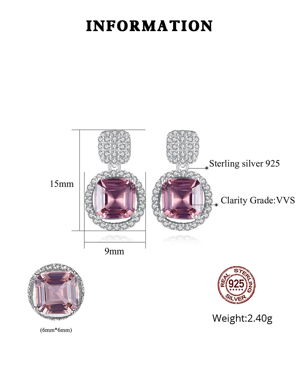 Nobile orecchino a bottone con topazio viola quadrato in argento sterling al 100% per donna elegante piccolo CZ fine_voghion.com