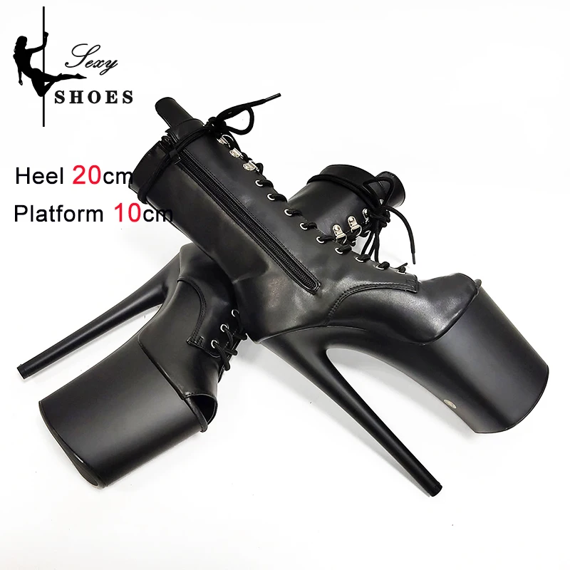 20CM Thin Heels Ankle Boots Extended Shoes length Platform Peep Toe High Heels Pole Dance Shoes Women Side Zipper Botas Mujer