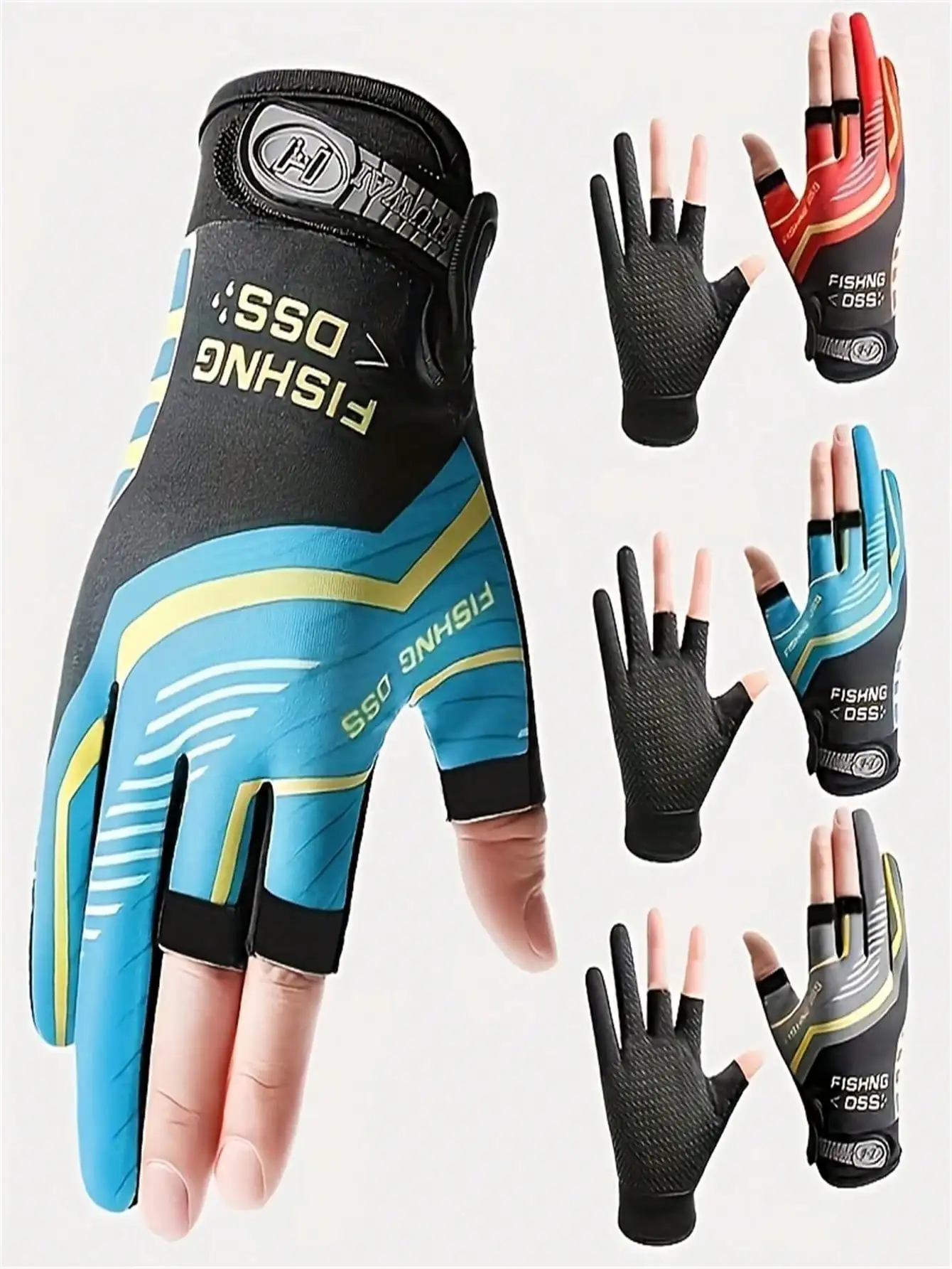 1 Pair Half-Finger Fishing Gloves - Durable Design. Thin fabric with high elasticity, breathability, and coolness. Features non-