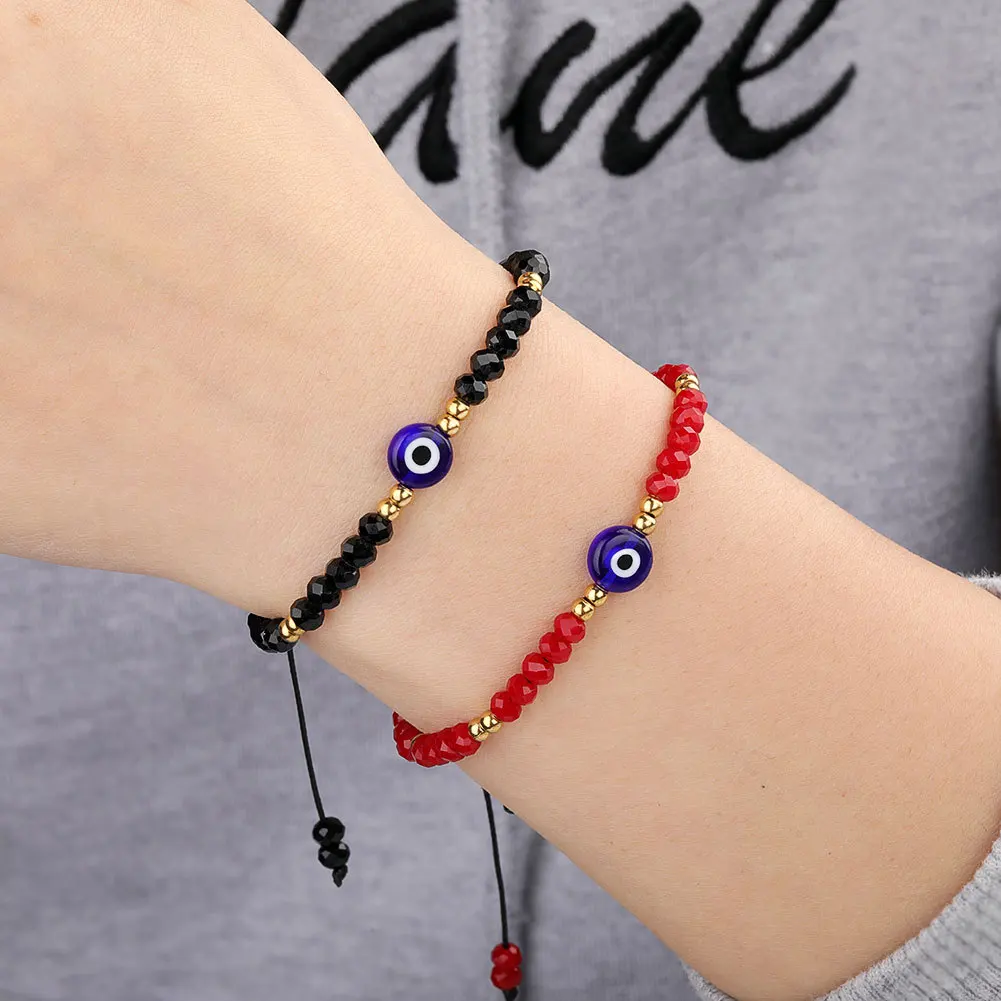 Gold Beaded Cross Stack Bracelets Set - 4Pcs Boho Evil Eye Stretch Bracelets For Women, Hypoallergenic Stainless Steel