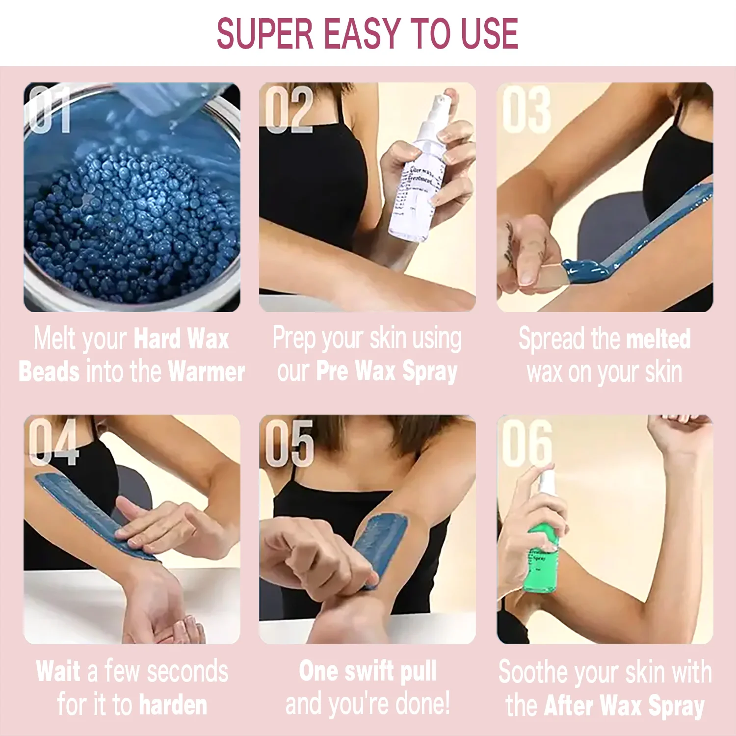 American Standard Home Waxing Kit with 4 Packs of Hard Wax Beads and Silicone Wax Canister for Full Body Hair Removal