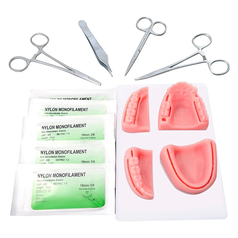 

Dental Oral Practice Model Kit Simulation Silicone Suture Silicone Model with Forceps Dental Teaching Training Model