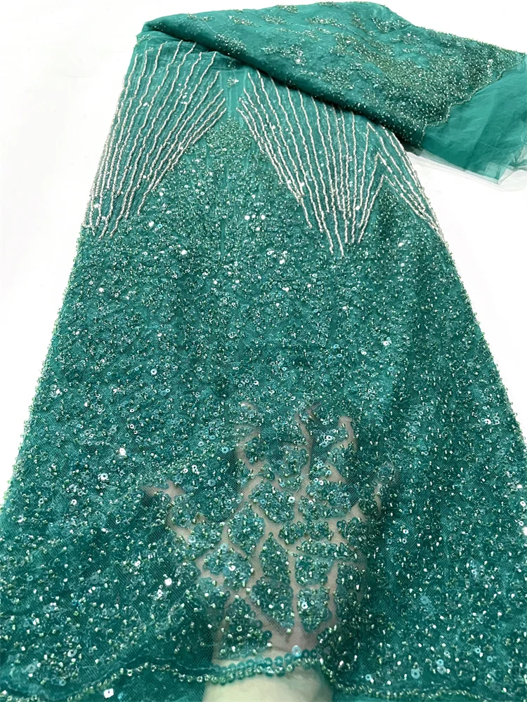 

Green 2023 Latest African Groom Lace Fabric High Quality Nigerian Women Bridal Sequins Embroidery 5 Yards Luxury French Lace