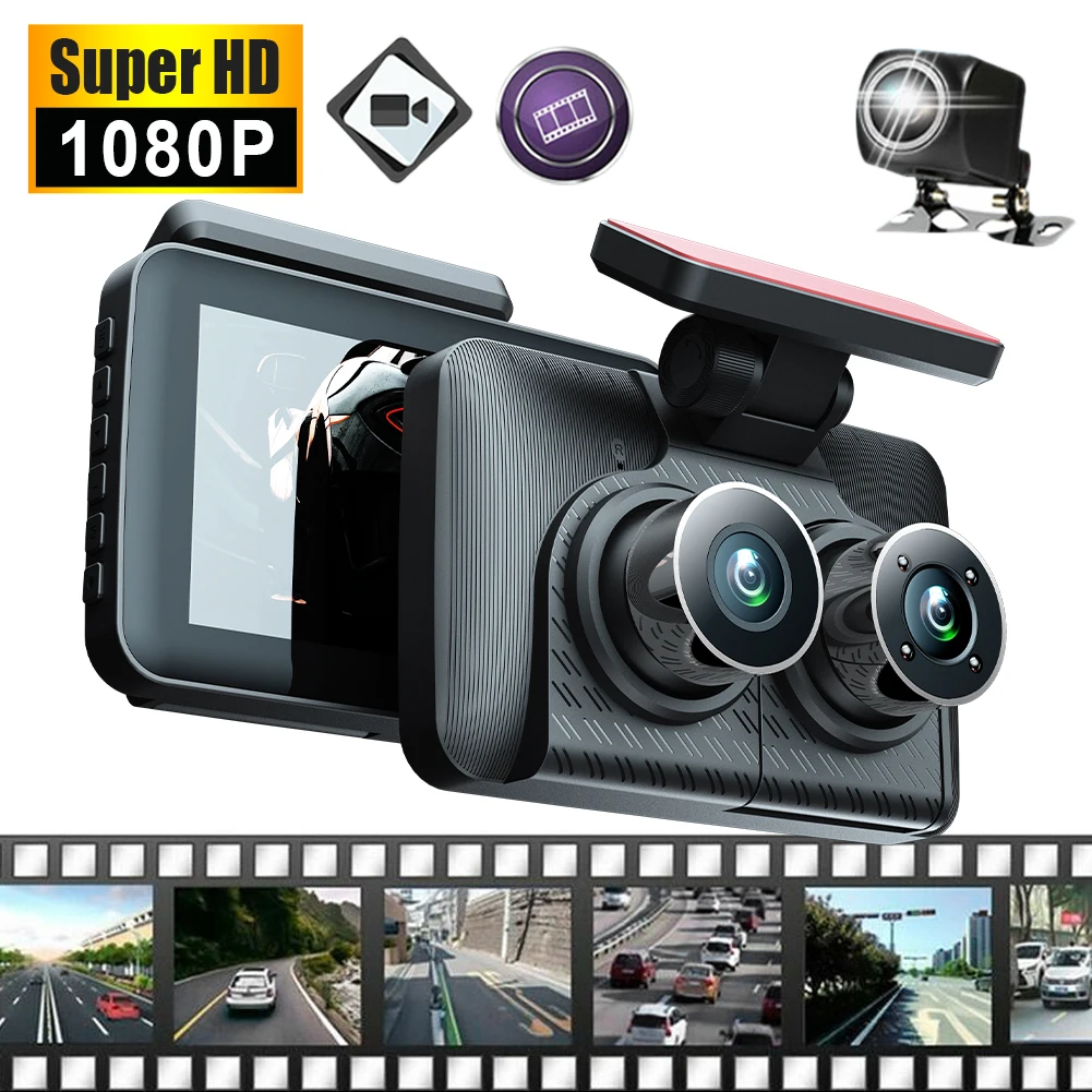 

1080P Dash Cam With WiFi Front Inside Rear 3 Camera 4" Car Video Recording Wide Angle Night Vision G-Sensor 24H Parking Monitor