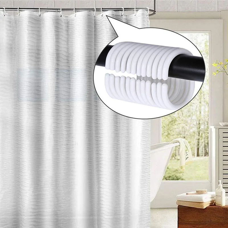 

12 Pcs White Plastic Durable Bendable Shower Curtain Rings Loop C Shaped Design Shower Rings Hooks For Bathroom Shower Rod