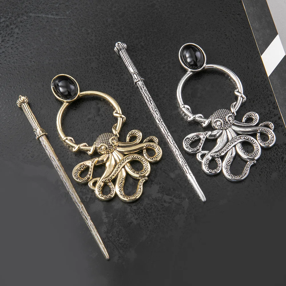 Wikinger Tiere Haarnadeln Keltischer Wolf Haarstab Goth Hirsch Oktopus Fledermaus Quasten Haarspangen Zweig Halbmond Slide Clip Kopfschmuck – Detail 10