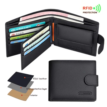 Men's leather wallet with short clip, soft leather buckle, multiple card slots