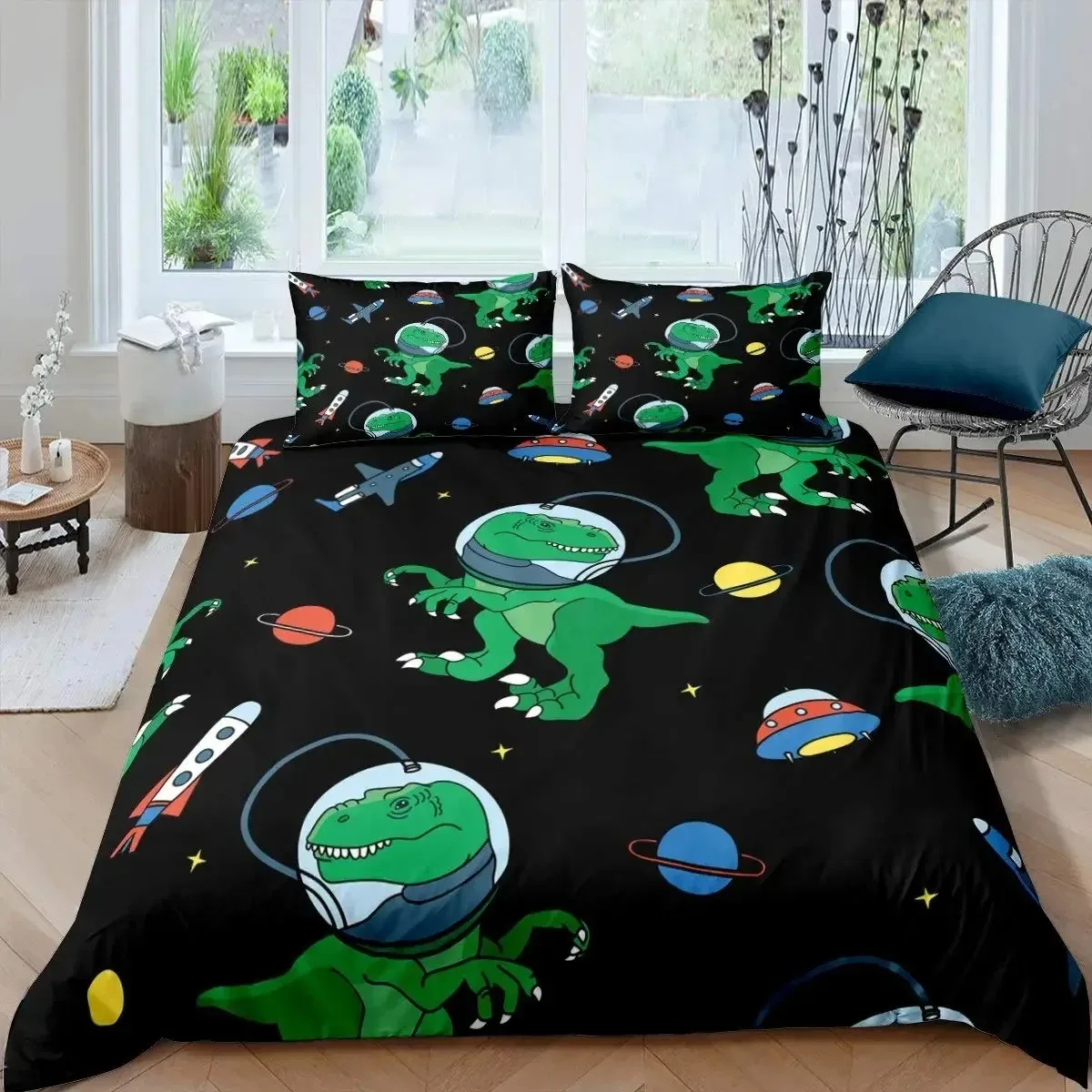 Modern Rocket Ship Duvet Cover Set Full Size,Space Ship Galaxy Bedding Set,boys Girls Rocket Planet Star Cartoon Comforter Cover 5