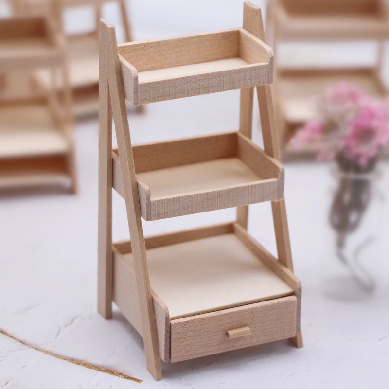 1Pcs Dollhouse Miniature Plant Wooden Shelf Flower Stand Simulation Furniture Fairy Garden Tool Storage Rack Decoration Accessor images - 6