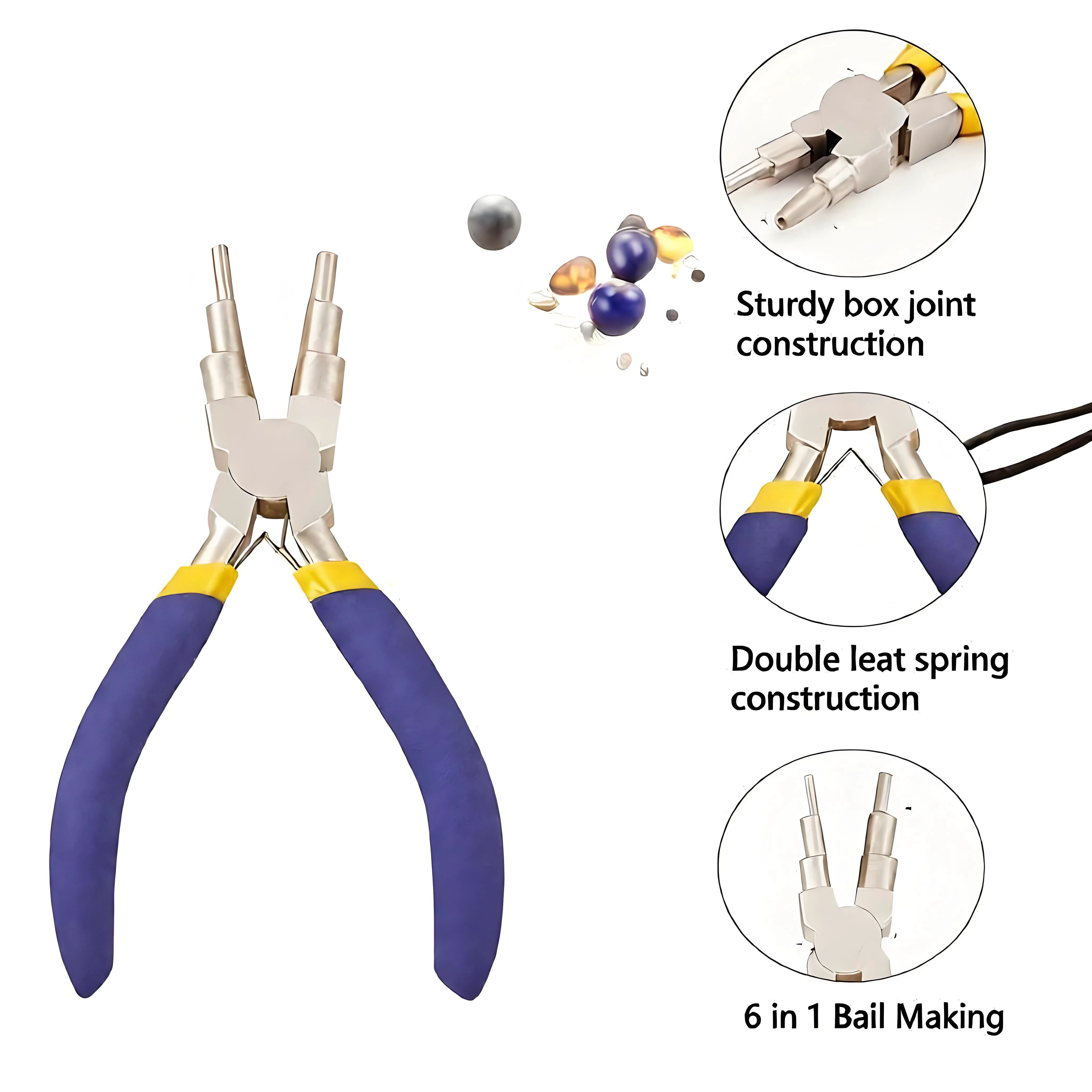 6-in-1-Schmuckzange mit runder Nase aus Kohlenstoffstahl, multifunktionales DIY-Werkzeug für Schmuckhersteller, Reparaturwerkzeug für Ohrringe, Armbänder und Halsketten – Detail 1