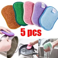 5PCS Multifunction Microfiber Sponge Dish Bowl Cleaning Brush Scouring Pad Dish Sponge Antibacterial Kitchen Pot Washing Tools 1