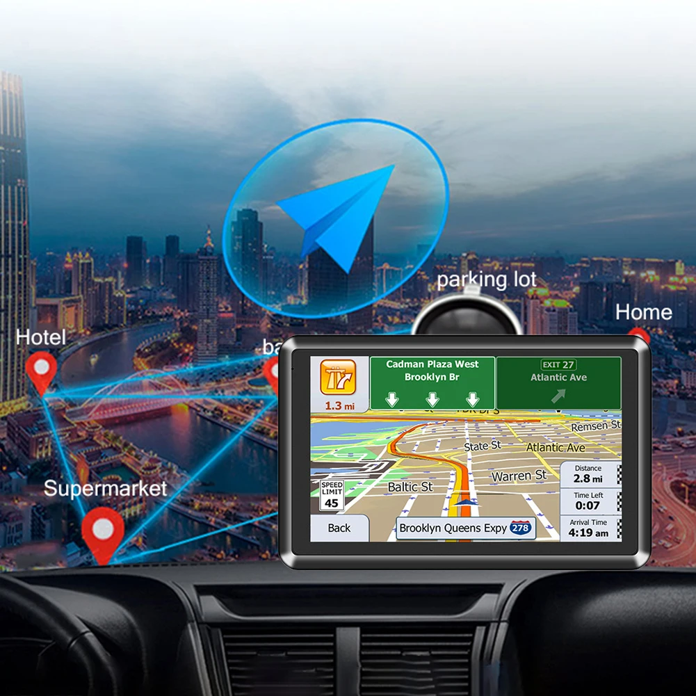 5인치 차량용 GPS 네비게이터 HD 터치스크린 휴대용 네비게이터 FM 송신기 음성 알림 EU AU 북미 지도 과속 경고
