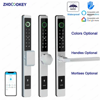 ZHDCOOKEY 전자 문짝 잠금 장치 앱 원격 잠금 해제, 방수 지문 IC 카드 암호, 알루미늄 합금 슬라이딩 문짝 스마트 잠금 장치