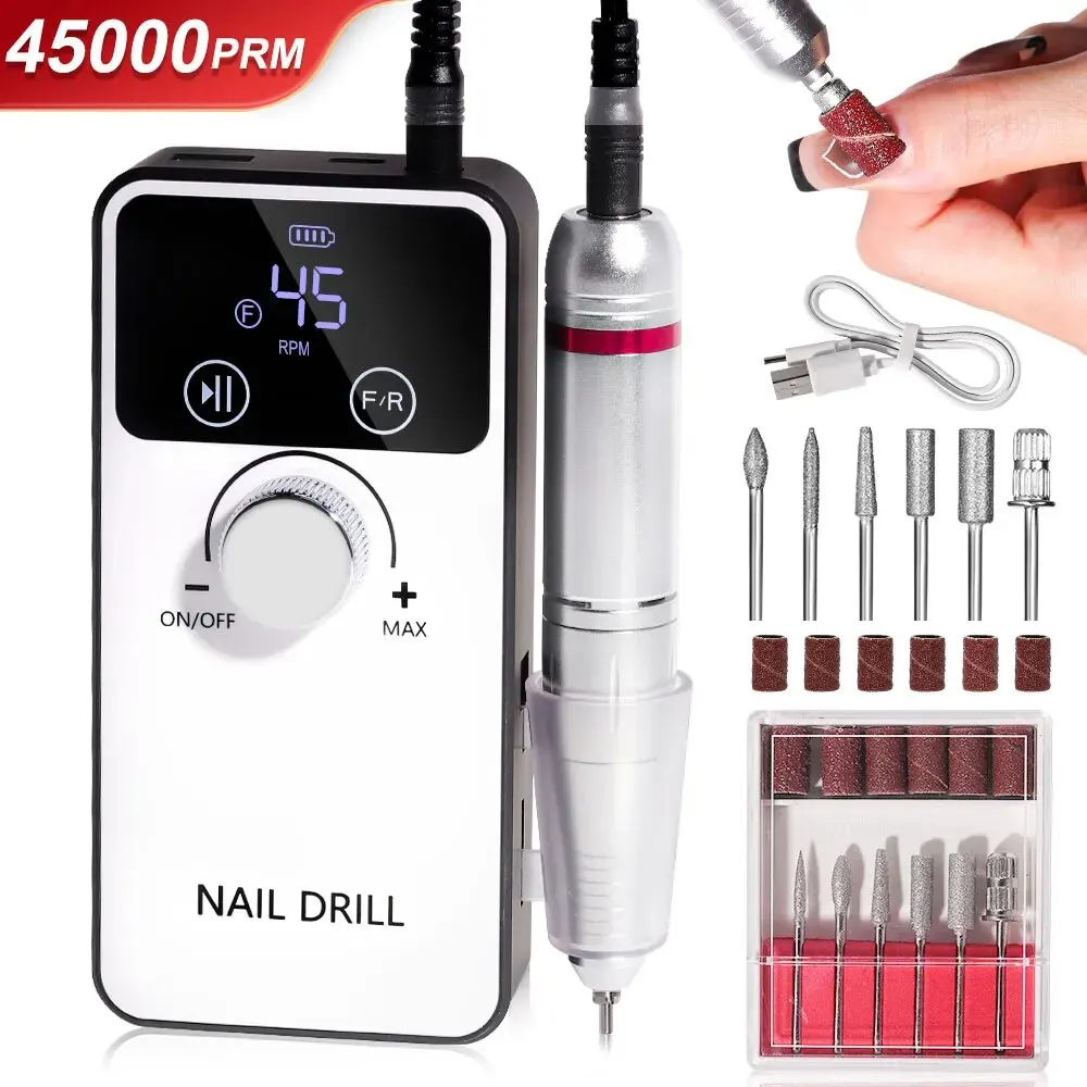 45000rpm Electric Nail Drill Machine Rechargeable Milling Cutter Professional Portable Nail Sander for Manicure Gel Remover Tool nail drill bits,electric nail drill,electric nail grinder,electric nail polisher