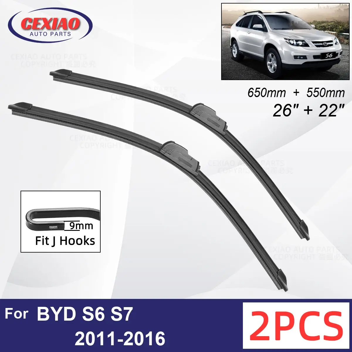 

Автомобильный стеклоочиститель для BYD S6 S7 2011-2016, передние стеклоочистители, мягкие резиновые стеклоочистители для автомобильного лобового стекла, 26 "22" 650 мм 550 мм